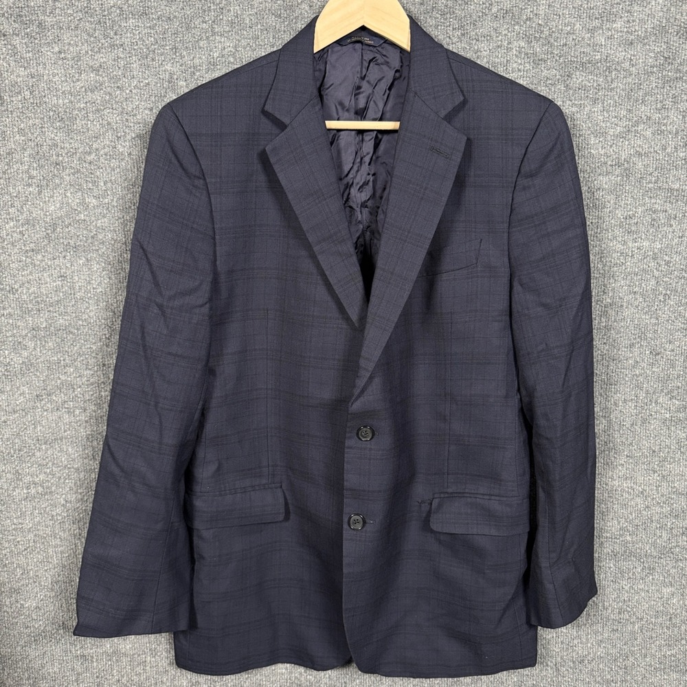 Brooks Brothers 42R W36 Blazer Jacket Navy Blue Wool‎ Windowpane Single Breasted